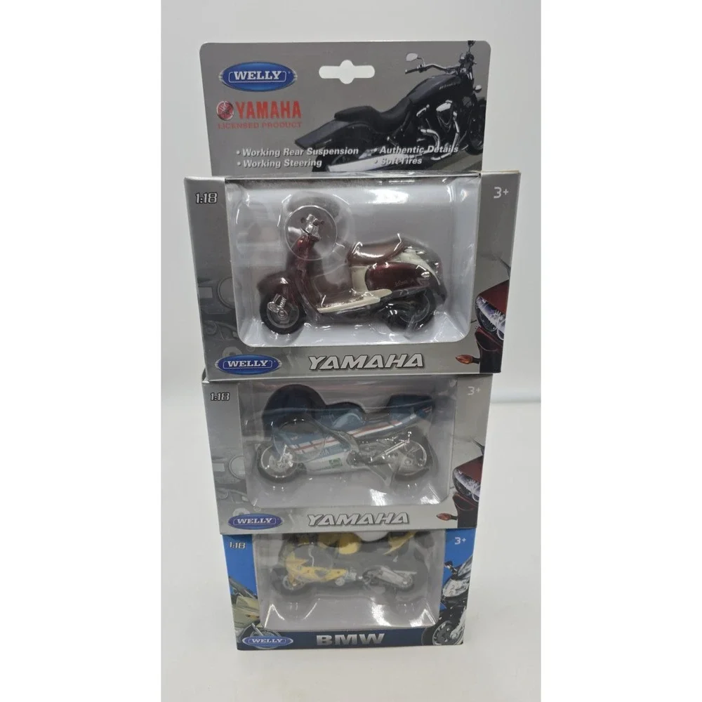 Welly 1:18 Diecast Motorcycle Lot of 3 Yamaha BMW Sport Bike Scooter NIB